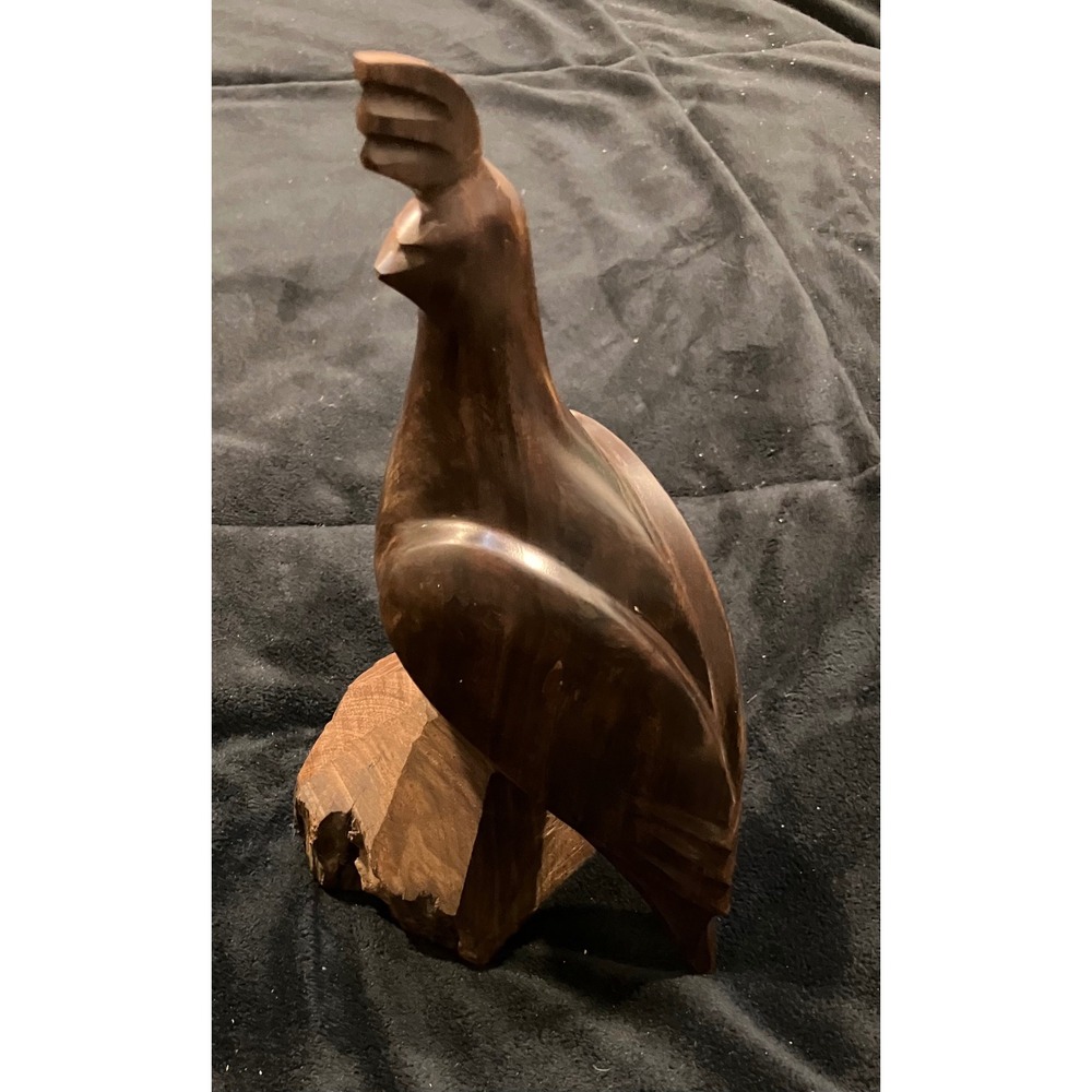 Wooden Quail Pheasant Figurine Brown Hand Carved Sculpture Ironwood Type MCM